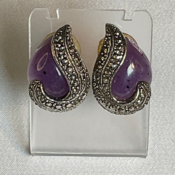 Jewelry - 💜 Vintage Sterling Silver Marcasite & Amethyst Earrings – Pierced 💜